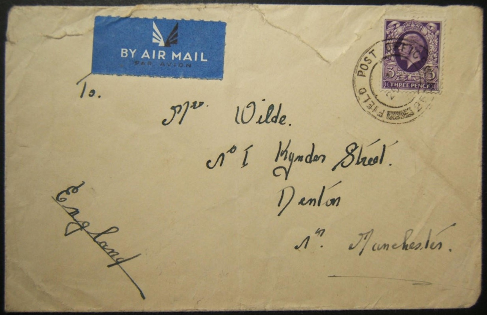 10/1936 Arab Revolt Era Airmail From 5th Division FPO 25 HAIFA To UK With Rare Postmark - Palestine