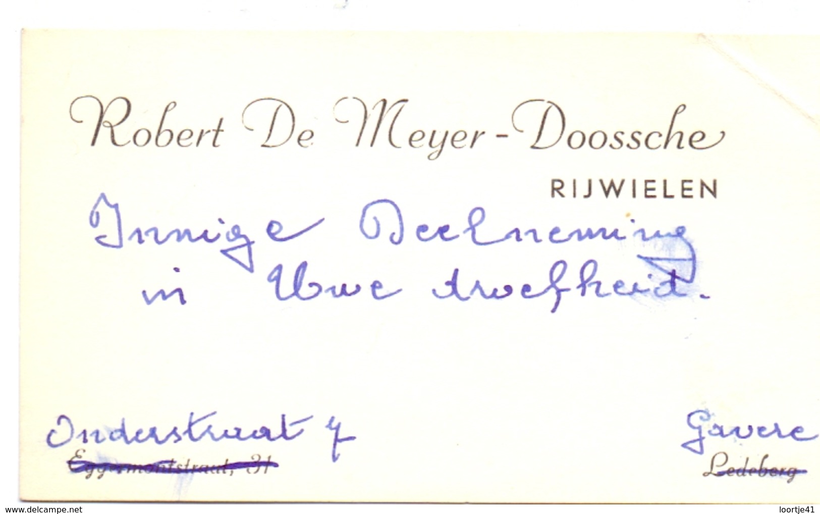 Visitekaartje - Carte Visite - Rijwielen Robert De Meyer - Doosche - Gavere - Cartes De Visite