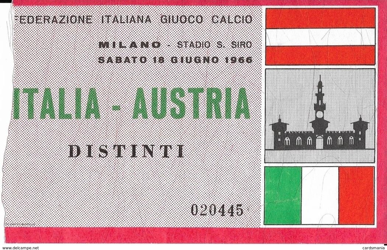 Biglietto ITALIA-AUSTRIA 1966 - Altri & Non Classificati