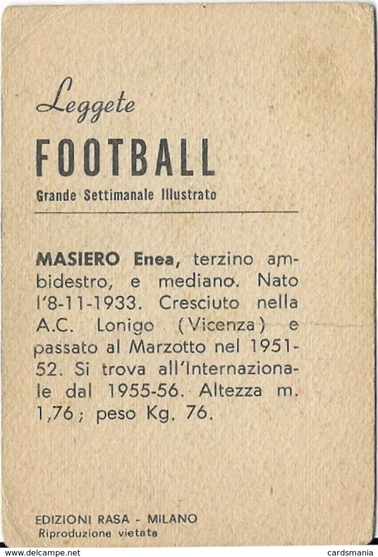 FIGURINA INTER EDIZIONI RASA ANNI '60 (MASIERO) - Altri & Non Classificati