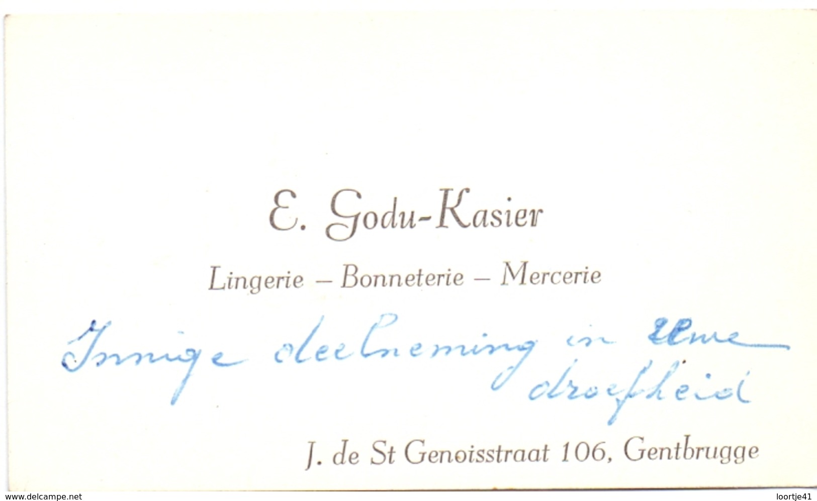 Visitekaartje - Carte Visite - Lingerie E. Godu - Kasier - Gentbrugge - Cartes De Visite