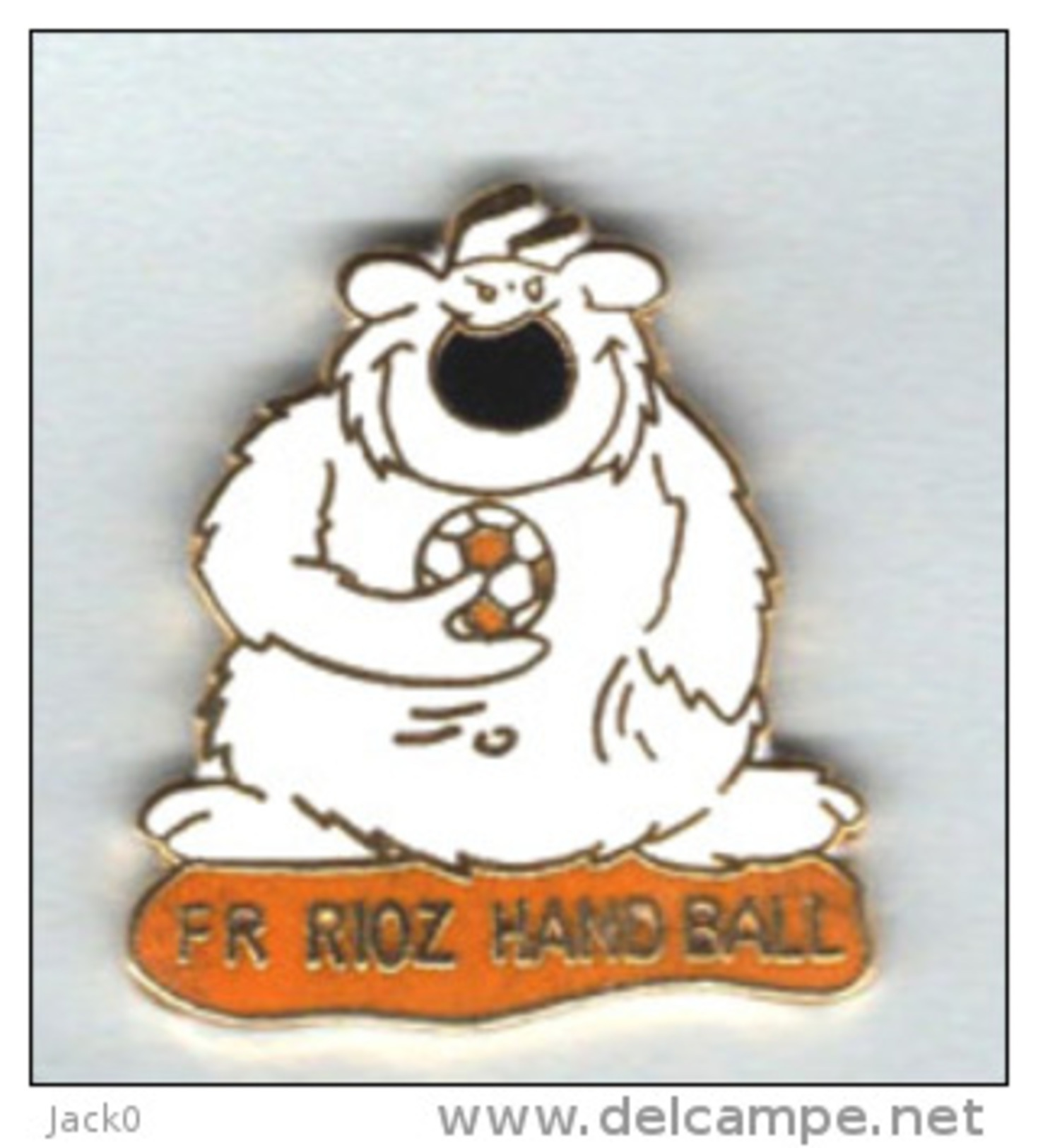 Pin's  Animal, BD, Sport  HAND - BALL  F. R  RIOZ  ( 70 )  Avec Un Animal  Chien  Cubitus  De  La  BD - Handball