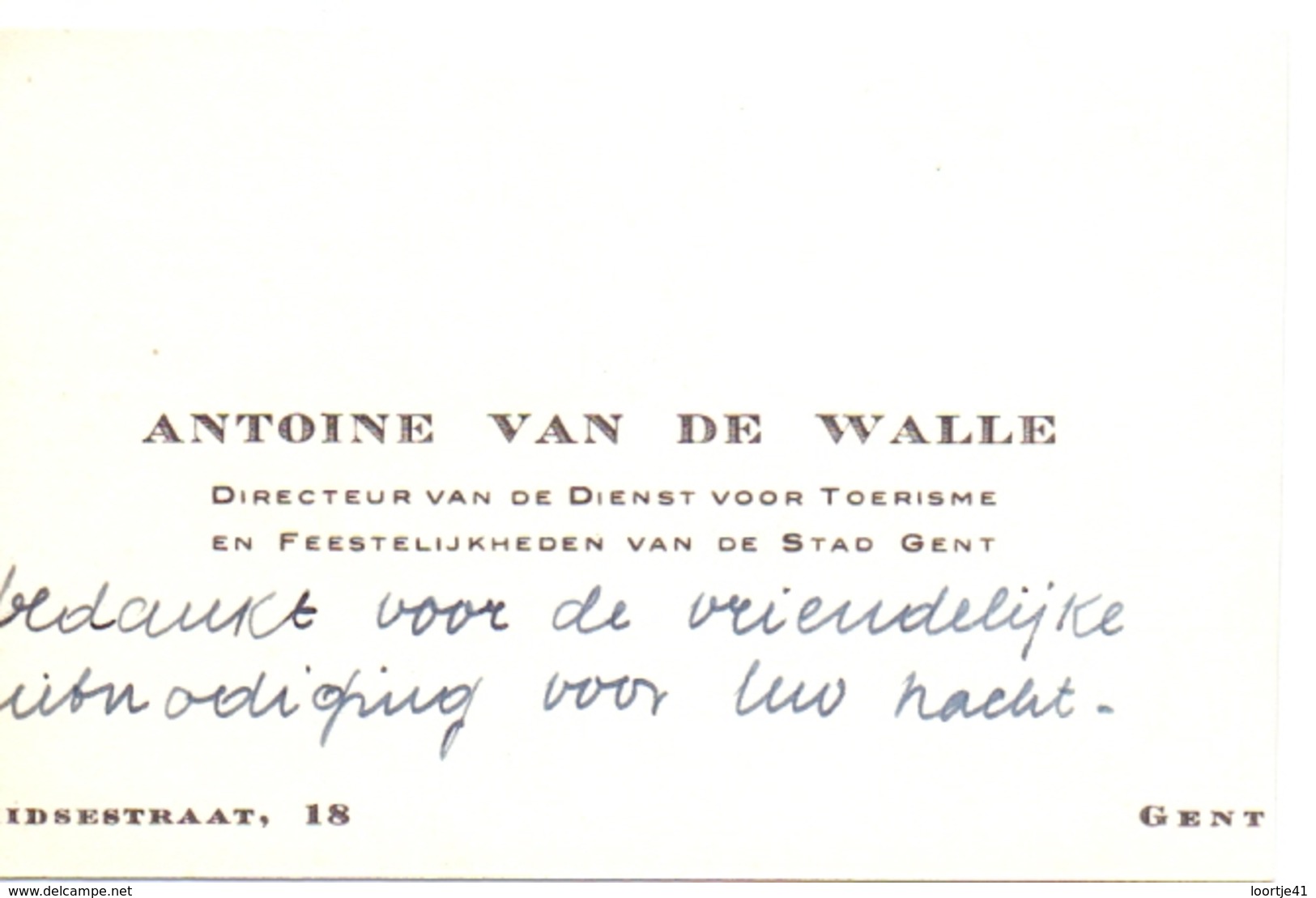 Visitekaartje - Carte Visite - Directeur Dienst Toerisme Gent - Antoine Van De Walle - Cartes De Visite