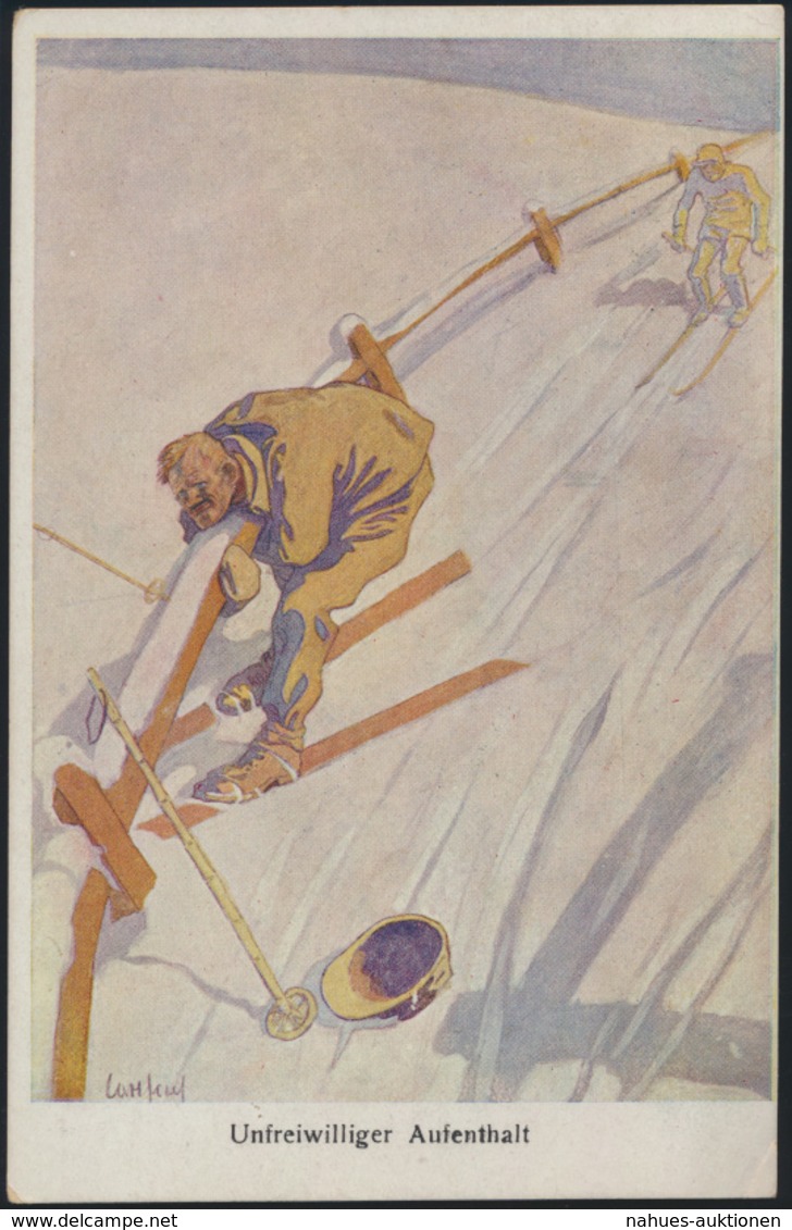 Ansichtskarte Sport Skifahren Künstler Humor Österreich Nach Zerbst 1922. - Autres & Non Classés