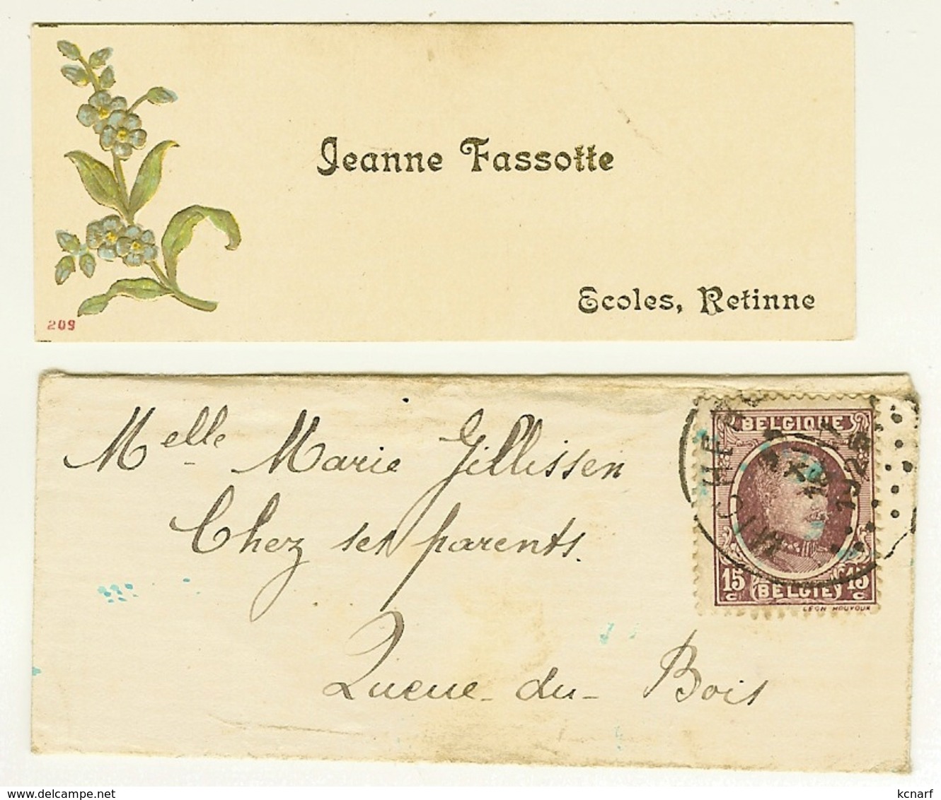Carte De Visite Sous Enveloppe QUEUE Du BOIS -  ECOLE De RETINNE " Jeanne FASSOTTE " - Tarjetas De Visita