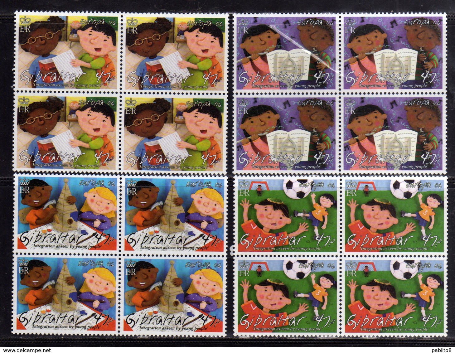 GIBRALTAR GIBILTERRA 2006 EUROPA CEPT INTEGRATION AS SEEN YOUNG PEOPLE COMPLETE SET SERIE COMPLETA MNH BLOCK QUARTINA - Gibilterra