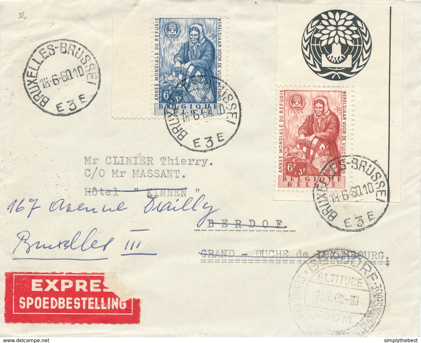 782/28 - Année Des REFUGIES - Lettre EXPRES Bruxelles 1960 Vers Luxembourg - TP 1127 + TP Bloc 1130 COB 30 EUR - Covers & Documents