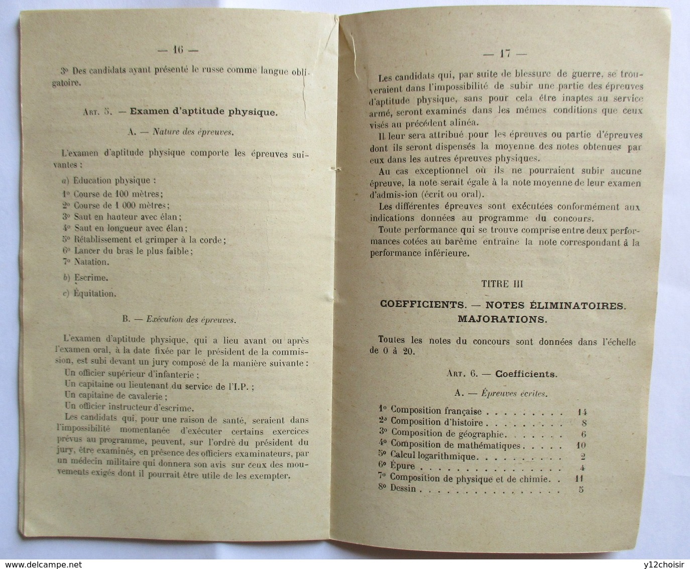 1922 INSTRUCTION RELATIVE AU CONCOURS D ADMISSION A L ECOLE SPECIALE MILITAIRE DE SAINT CYR PARIS VUIBERT - Autres & Non Classés