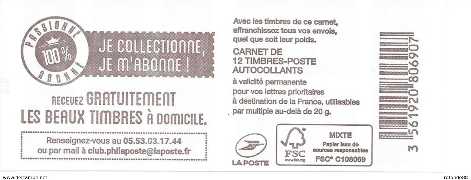 2019 Canet Neuf Non Plié 12 Timbres Prioritaire " Je Collectionne Je M'abonne" - Autres & Non Classés