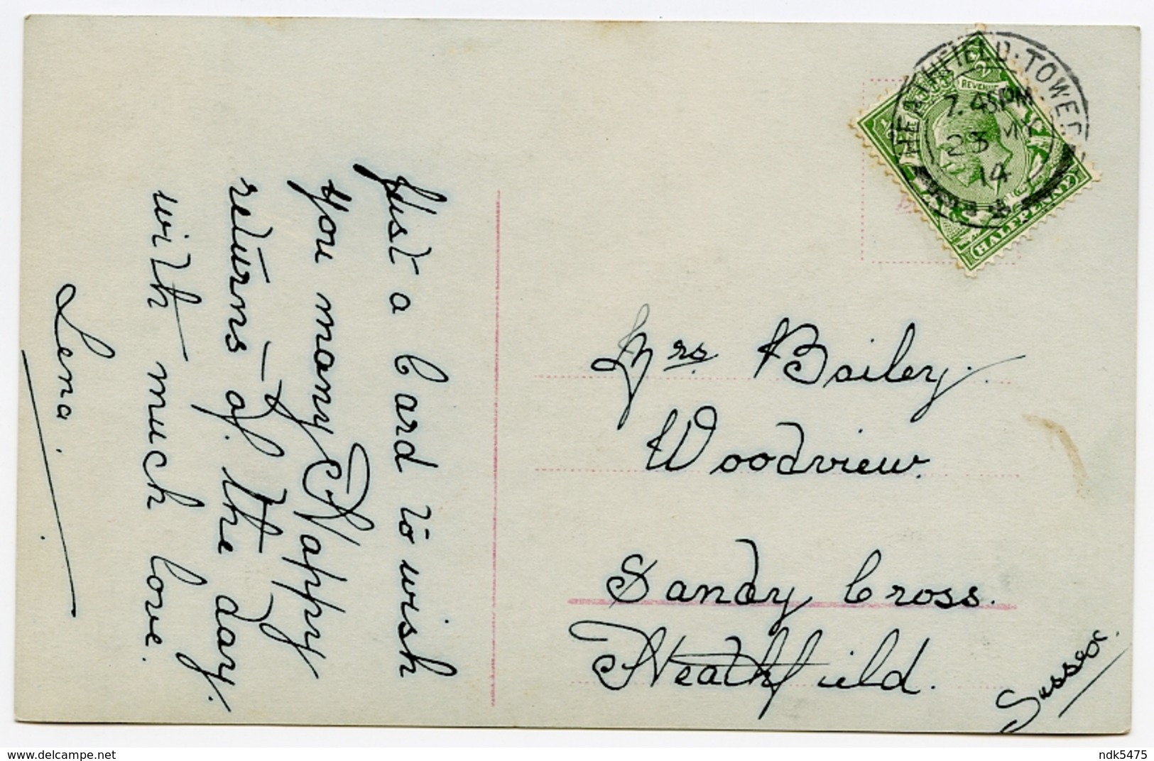 A GLAD BIRTHDAY : PRETTY GIRL WITH RIBBONS (HAND-COLOURED) / ADDRESS & POSTMARK - HEATHFIELD, SANDY CROSS - Birthday