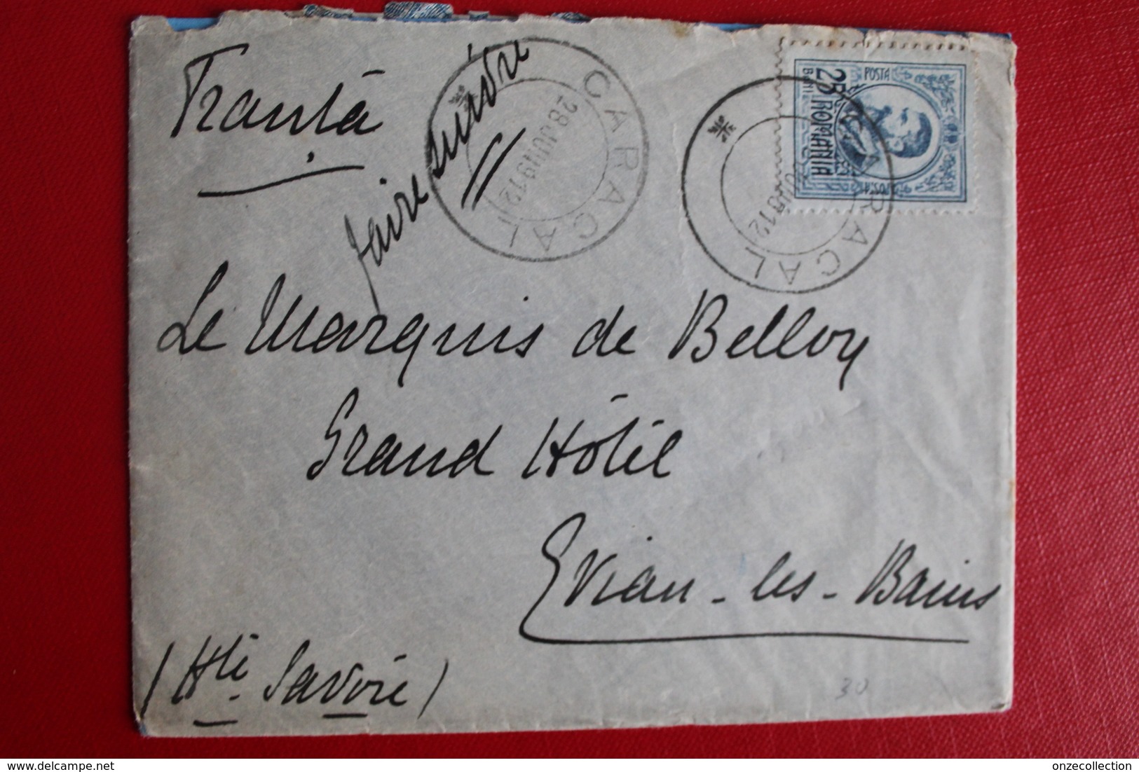 1912        ENVELOPPE   COMPLETE     DE   CARACAL     POUR  EVIAN  LES  BAINS   FRANCE - Covers & Documents