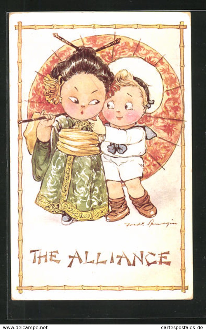 Künstler-AK Fred Spurgin: The Alliance, Kleiner Europäer Und Chinesin - China
