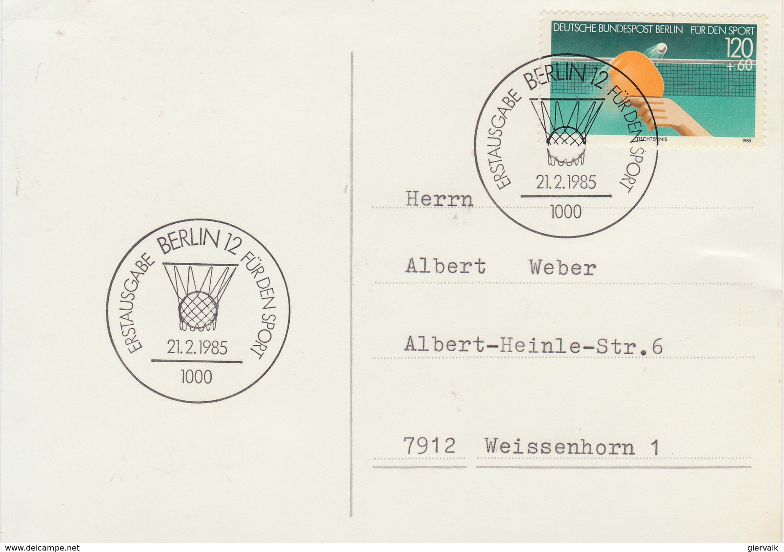 GERMANY (Berlin) 1985 Postcard Table Tennis With Special Cancellation.BARGAIN.!! - Tafeltennis