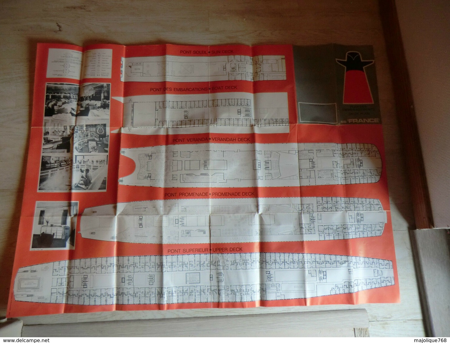 plan des emménagements deck plan SS " FRANCE "   dimension - 85,5 x 63 cm