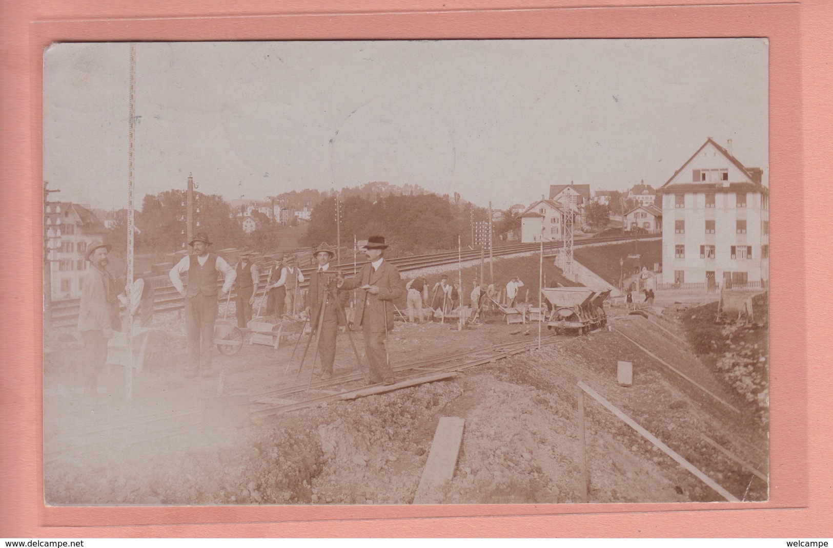 BIJZONDERE OUDE POSTKAART ZWITSERLAND  -  SCHWEIZ - SUISSE -  ST. GALLEN - BAU EISENBAHN - Saint-Gall