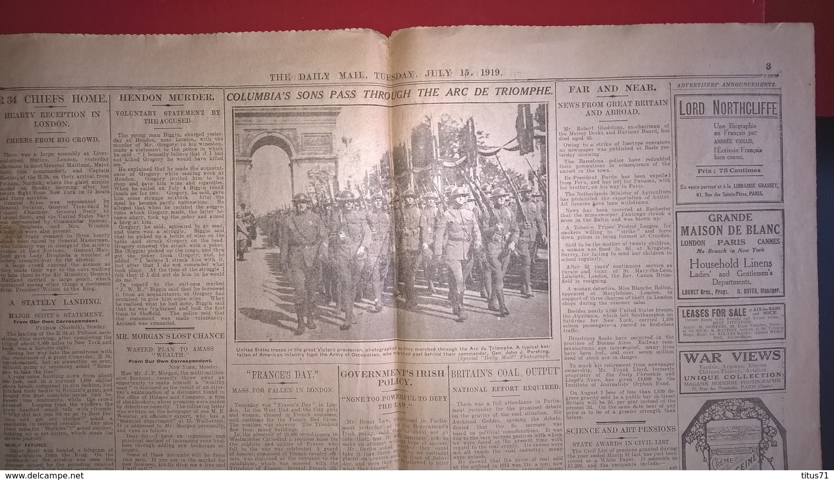 Daily Mail - Continental Edition 15/07/1919 - Défilé Des Alliés à Paris / Parade Of Alliers In Paris - Other & Unclassified