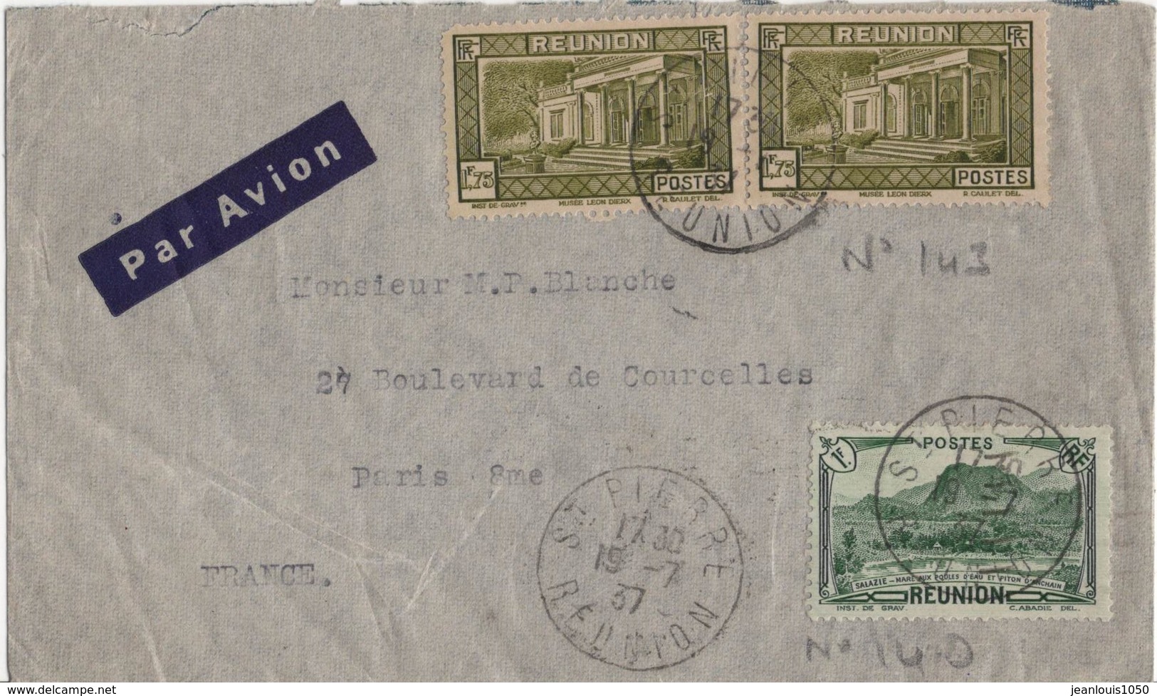 REUNION YT N°140 ET 143 OBLITERES SUR LETTRE - Covers & Documents