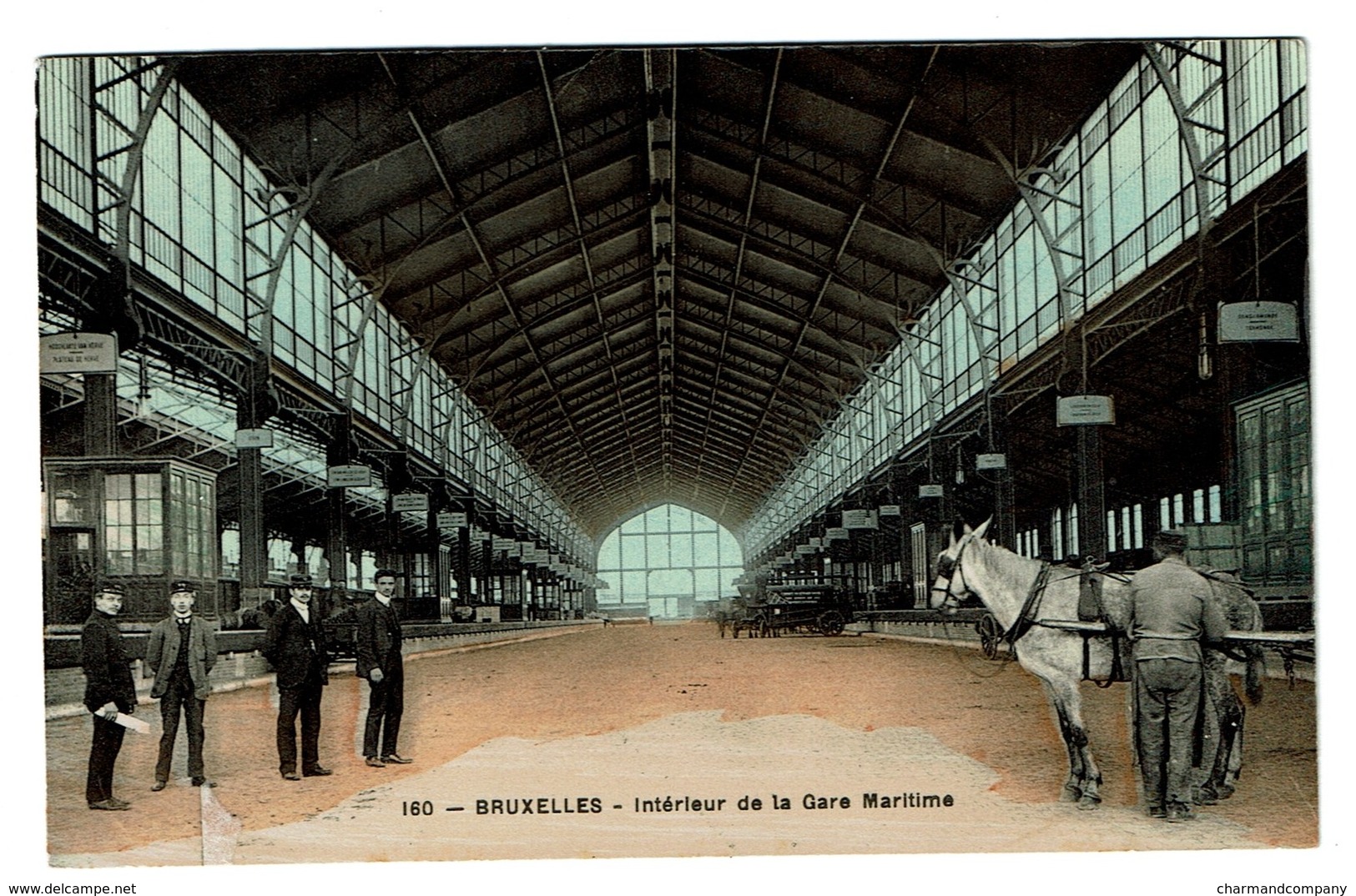 Bruxelles - Intérieur De La Gare Maritime, Animée - Cheval - Edit. Grand Bazar Anspach N° 160 - 2 Scans - Spoorwegen, Stations