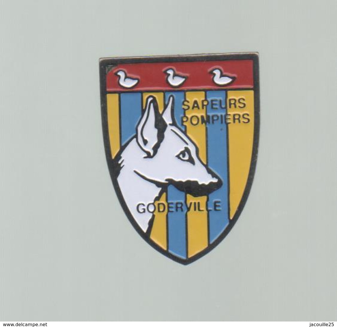 PINS PIN'S  POMPIER SP SAPEURS POMPIERS CHIEN CANARD GODERVILLE BLASON - Pompiers