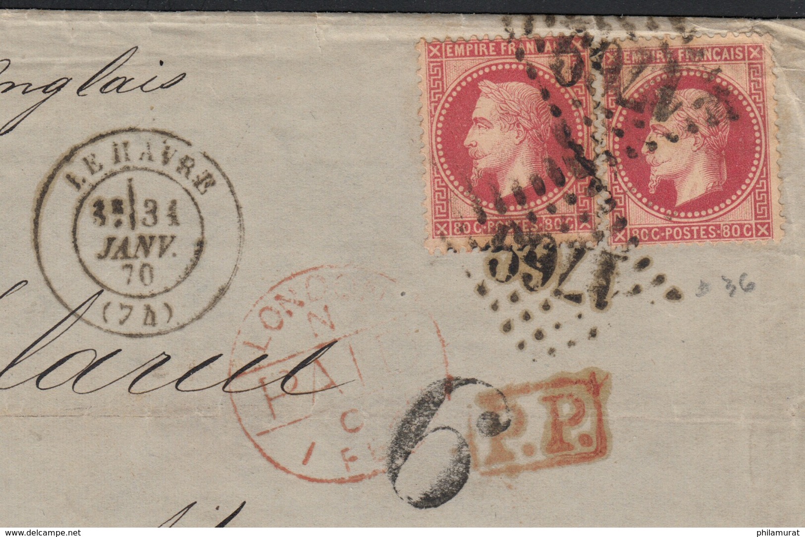 N°32 (x2), Oblitérés Le Havre Sur Lettre Destination MEXICO (Mexique) - TB - 1863-1870 Napoleon III With Laurels