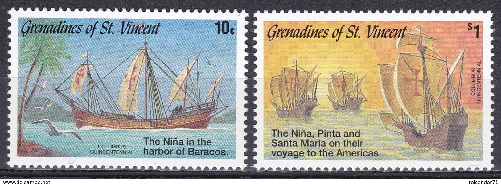 St. Vincent Grenadinen Grenadines 1992 Entdeckungen Discovery Kolumbus Columbus Schiffe Ships Nina Pinta, Mi. 962-3 ** - St.Vincent & Grenadines