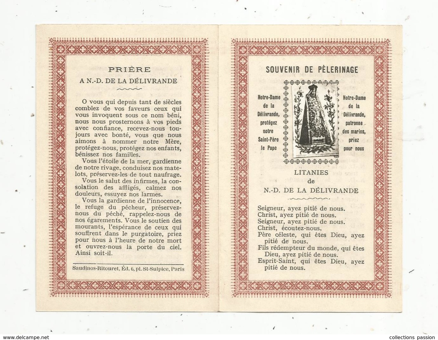 Image Religieuse ,pieuse  , 4 Pages ,souvenir De Pèlerinage ,litanies De NOTRE DAME DE LA DELIVRANDE - Images Religieuses