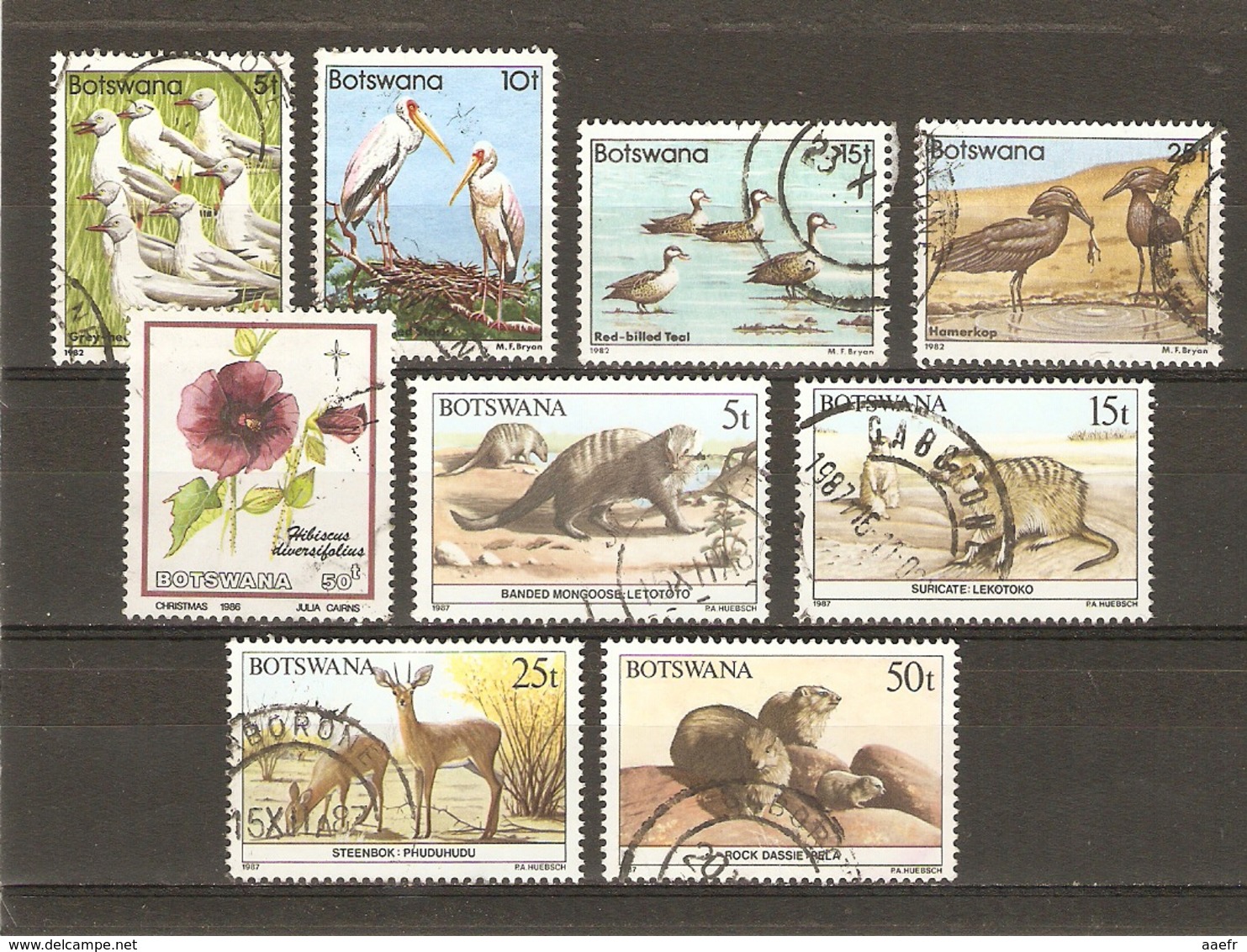 Botswana 1982/7 - Petit Lot De 9° - Suricate - Daman - Mangouste - Ombrette - Cigogne - Canards - Hibiscus - Botswana (1966-...)