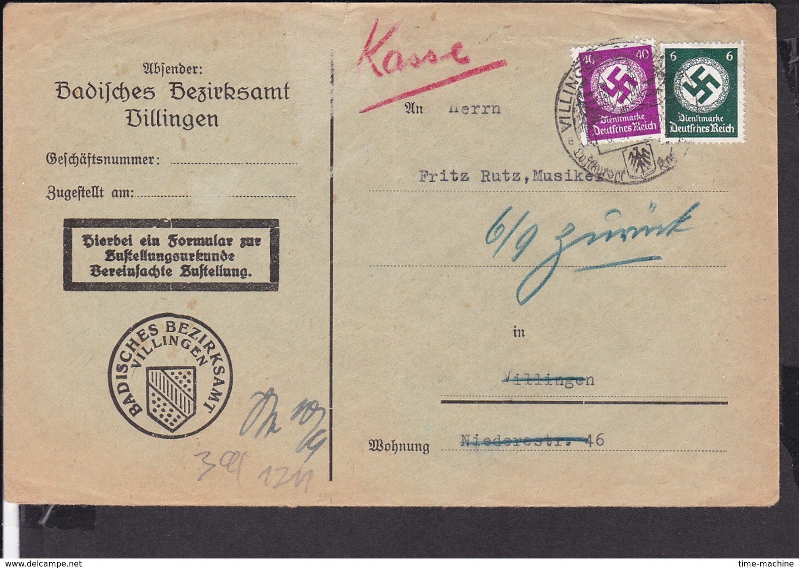 Dienstmarken Deutsches Reich Stempel Villingen - Briefe U. Dokumente