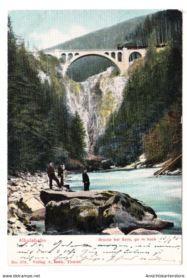 AK Albulabahn, Brücke Bei Solis, Gel. 1905 - Autres & Non Classés