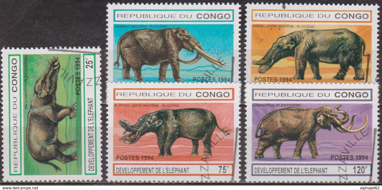 Animaux Préhistoriques - CONGO - Développement De L'éléphant Au Cours Des Ages - N° 990a à 990d - 1994 - Oblitérés