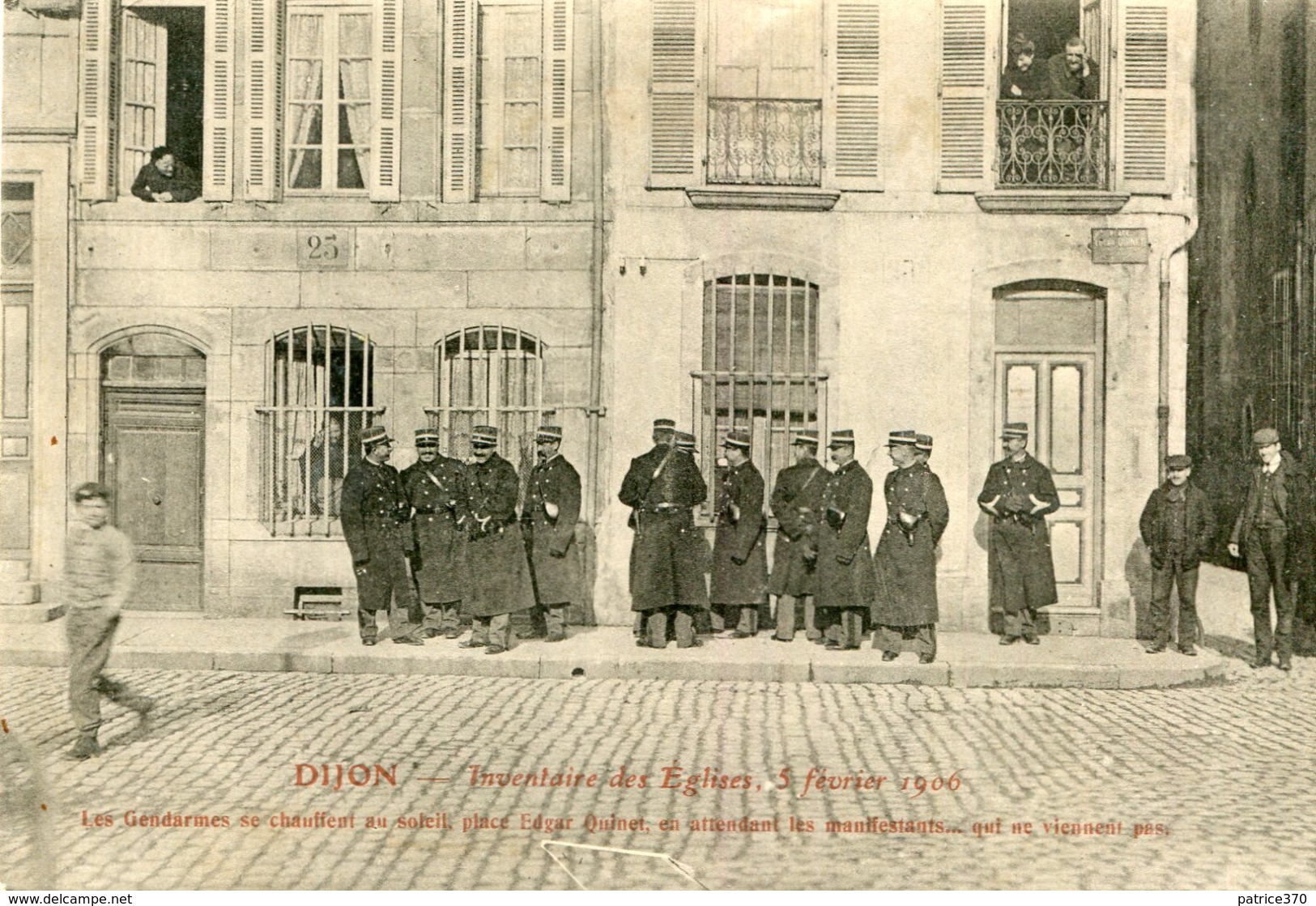 DIJON Inventaire églises 5 Février 1906 Gendarmes Se Chauffent Soleil Place Edgar Quinet Attendent Manifestants En Vain - Dijon