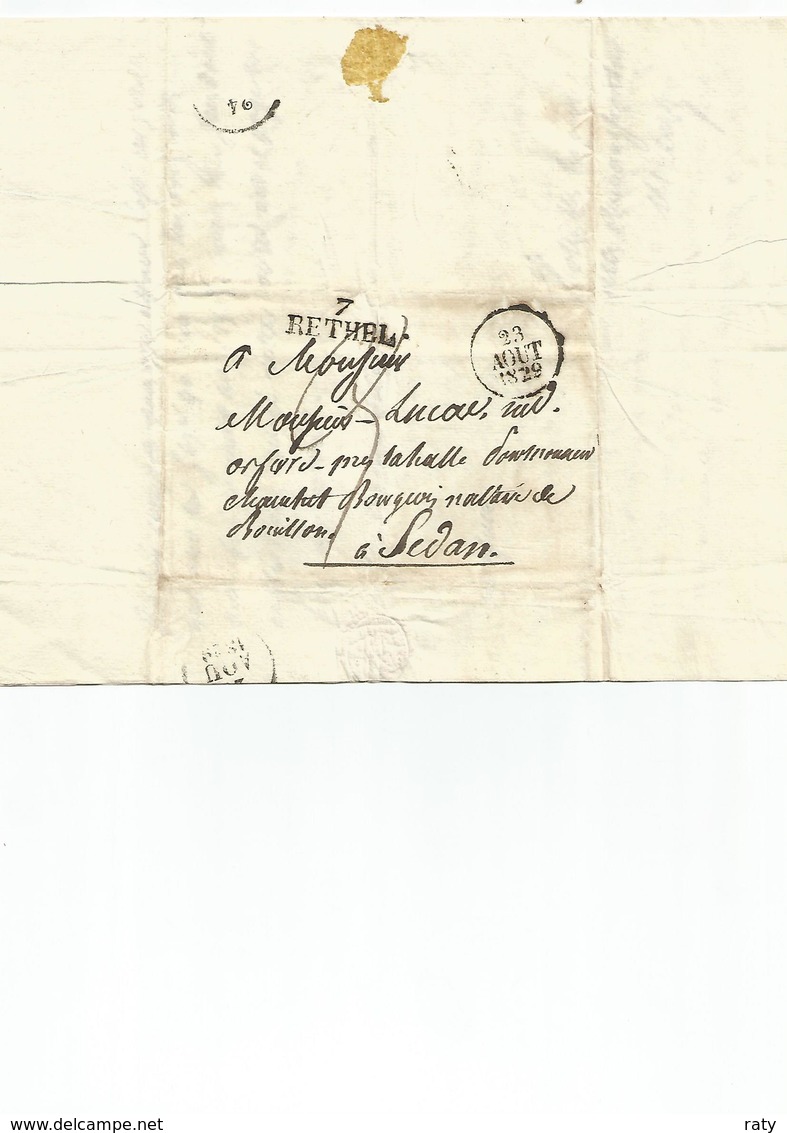 Lettre De  7 RETHEL Du 23 Aout 1829 Pour SEDAN . - 1801-1848: Précurseurs XIX