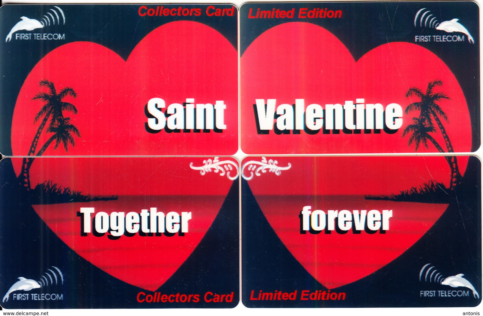 GREECE - Saint Valentine Together Foreve, Puzzle Of 4 First Telecom Prepaid Cards, Tirage 125, 02/03, Used - Grèce