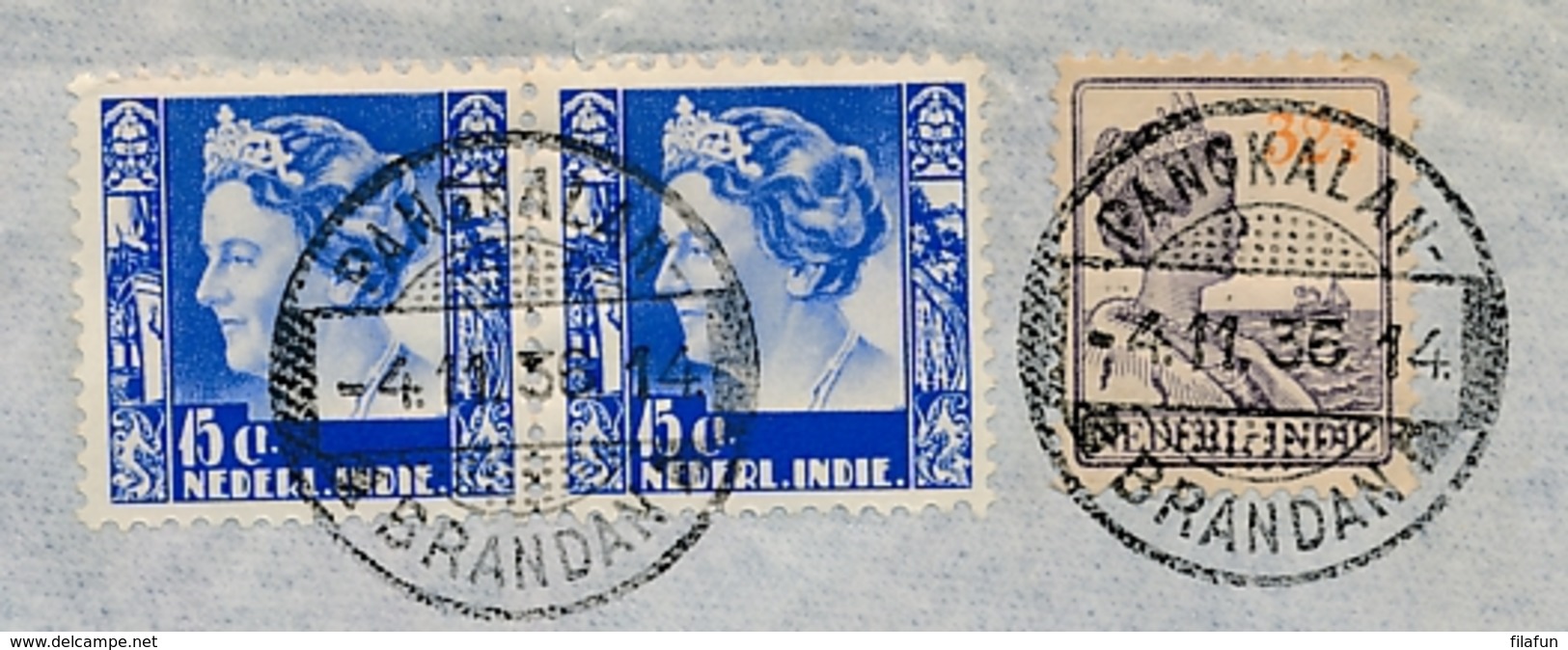 Nederlands Indië - 1936 - Mixed Franking Op LP_cover Van PV1 PANGKALANBRANDAN Naar Cainsdorf / Deutschland - Nederlands-Indië