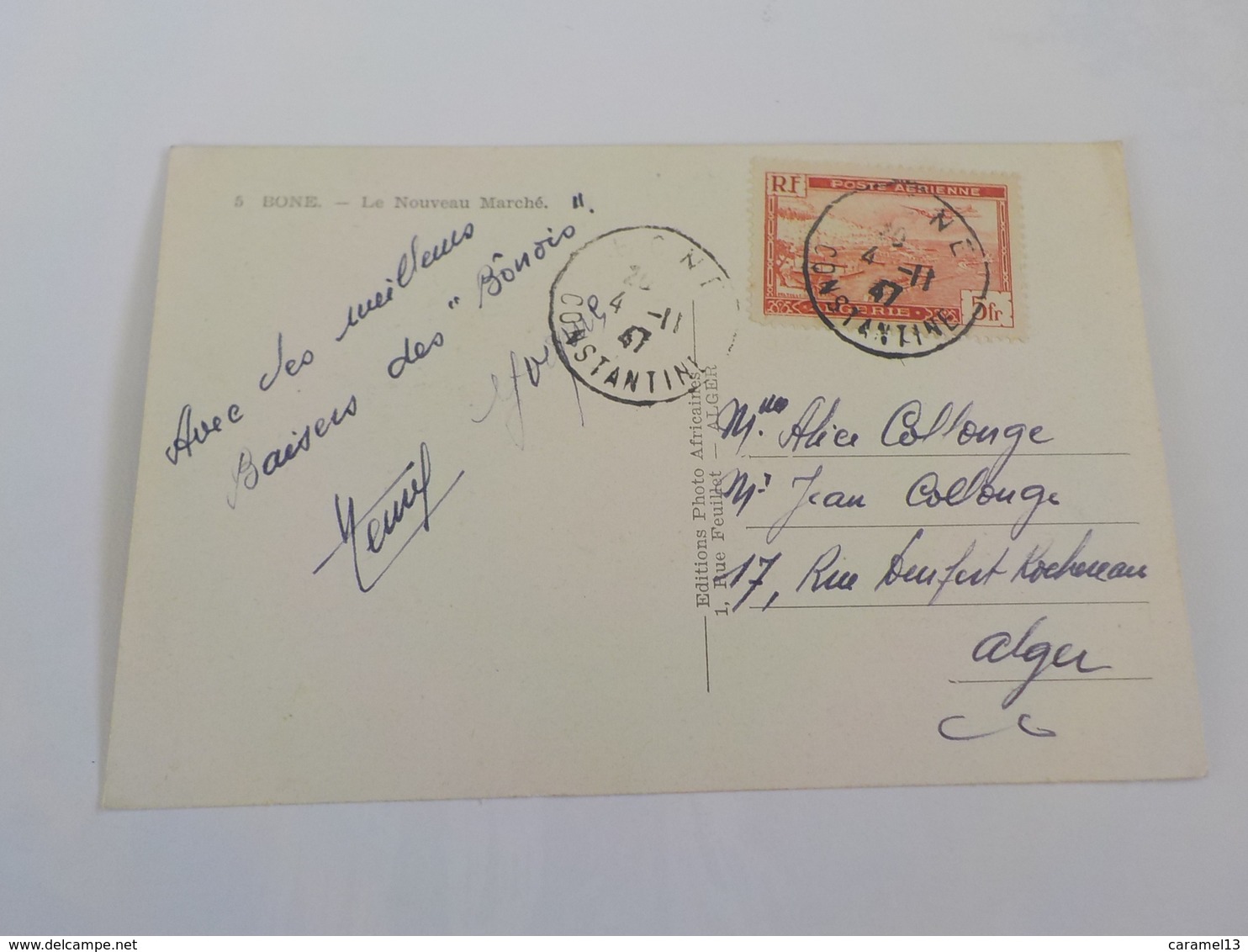 CPSM   ALGERIE BONE  LE NOUVEAU MARCHE VOYAGEE 1947  TIMBREE NICE STAMPS / FORMAT CPA - Annaba (Bône)