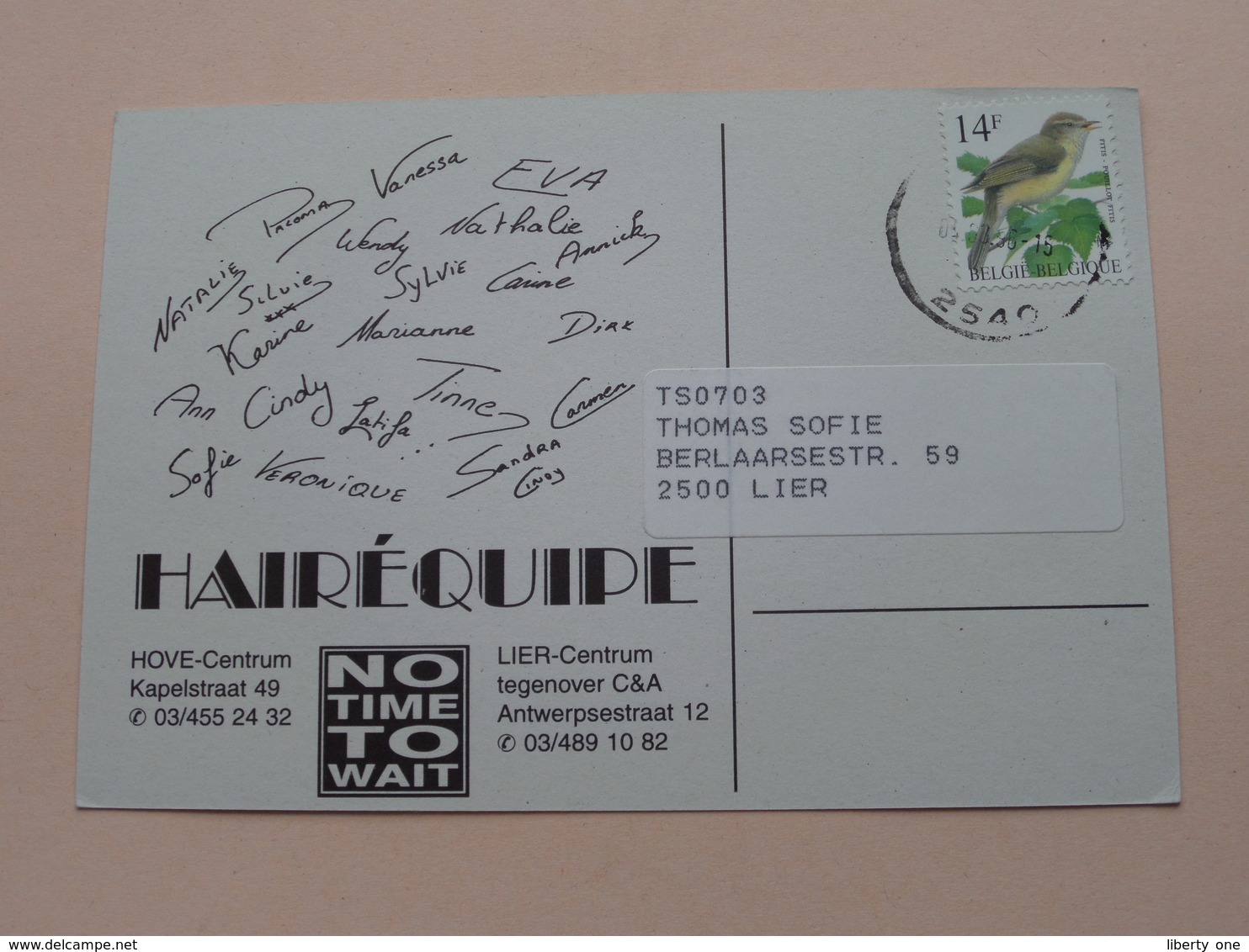 " Hairéquipe " Reclamekaart / Gelukkige Verjaardag ( 2 Stuks - Hove / Lier ) Anno 1996 ( Zie Foto's ) Zie Ook LIER! - Hove