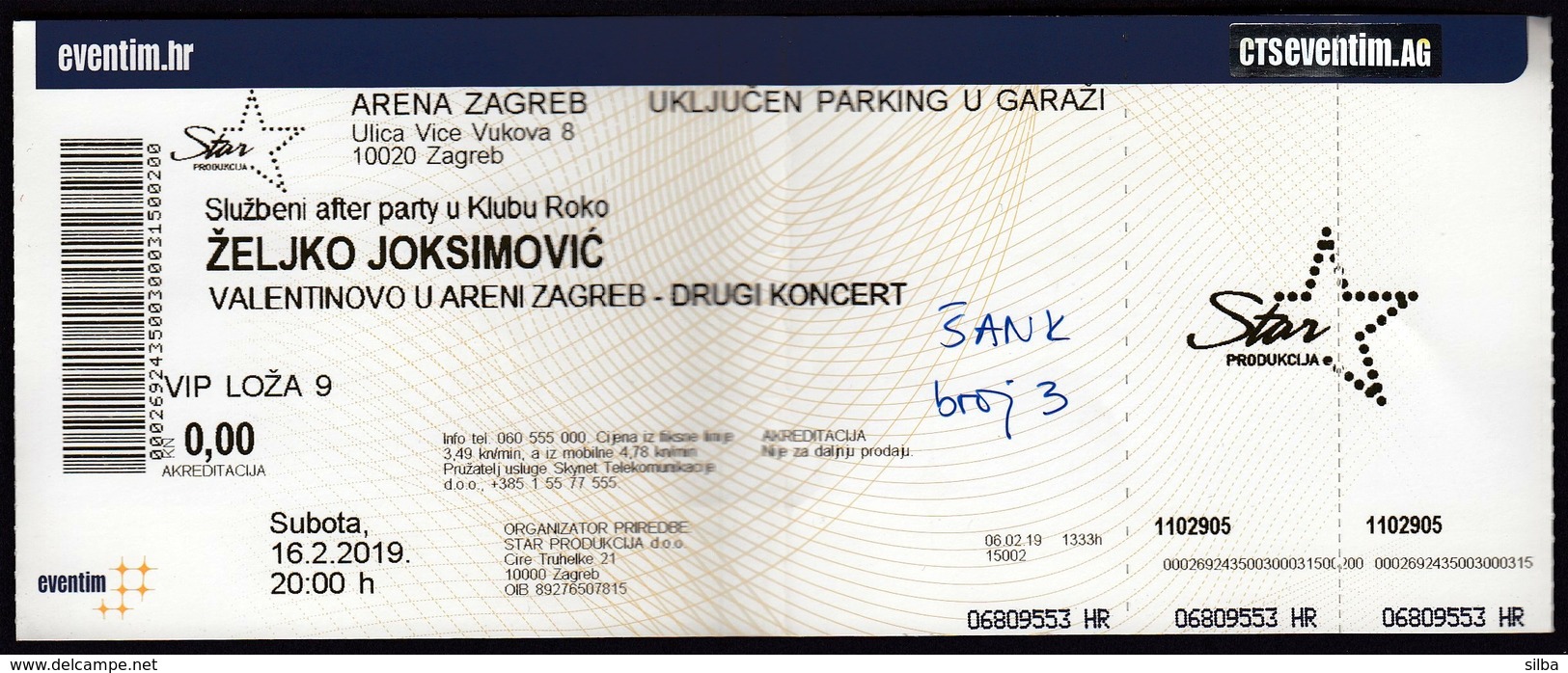 Croatia Zagreb 2019 / Zeljko Joksimovic / Valentines Day / Music, Concert / Arena / Entry Ticket - Tickets - Vouchers