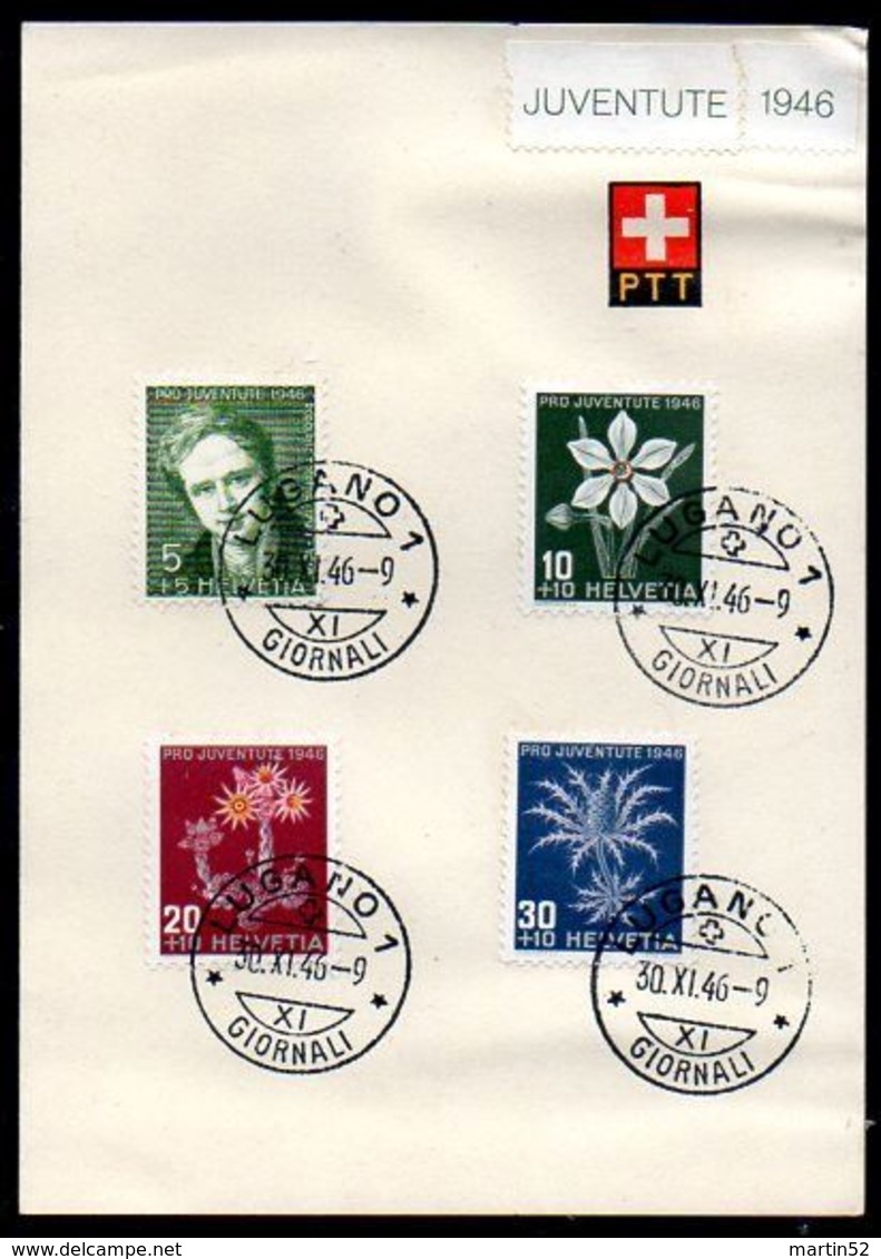 Schweiz Suisse Pro Juventute 1946: Zu 117-120 Mi 475-478 Yv 433-436 Auf PTT-Blatt Mit O LUGANO 30.XI.46 (Zu CHF 275.00) - FDC