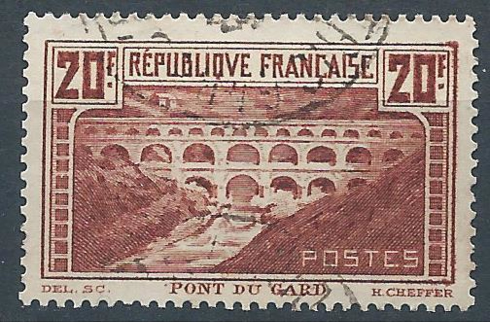 FRANCE - 1929/31 - N°262A - 20f. Chaudron - Pont Du Gard - Oblitéré - TTB - Usados