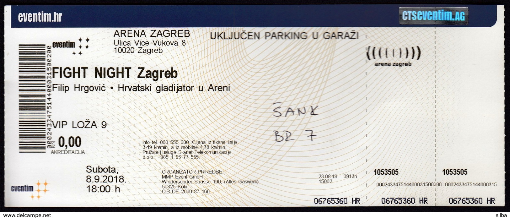 Croatia Zagreb 2018 / Arena / Boxing / Fight Night Zagreb / Filip Hrgovic / Entry Ticket - Kleding, Souvenirs & Andere