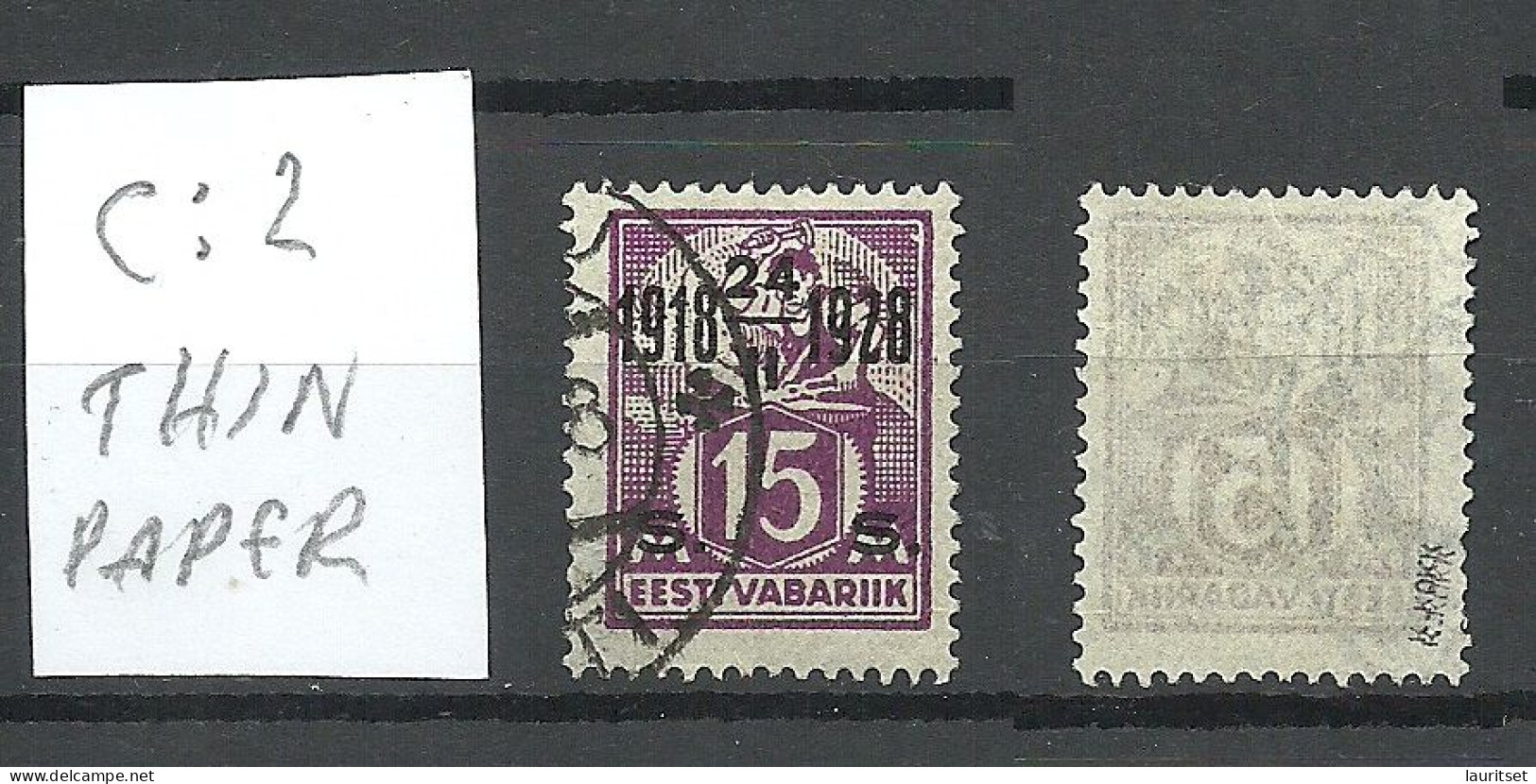 Estland Estonia 1928 Michel 71 C: 2 Variety Thin Paper Type + ERROR Abart OPT Swift + Druckabart Signed K. Kokk - Estonia