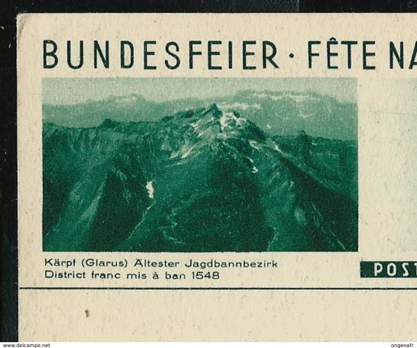 Carte Fête Nationale  1933 N° 76 - 09  Kärpf 'Glarus) Ältester Jagdbannbezirk   ( Neuve) - Entiers Postaux