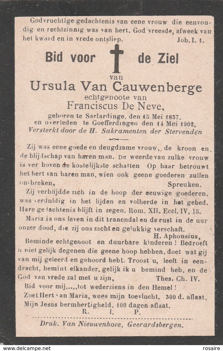Ursula Van Cauwenberge-sarlardinge 1837-goefferdingen 1902 - Images Religieuses