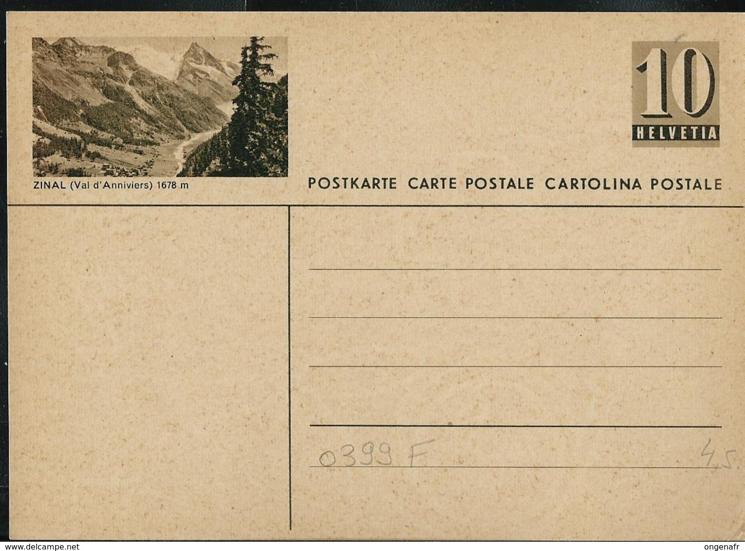 Carte Illustrée Neuve N° 182 - 0399 F  ZINAL (Val D'Anniviers) 1678 M (Zumstein 2009) - Entiers Postaux