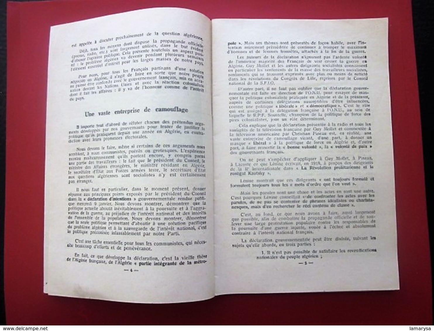 1957 IMPOSSIBLE PAIX EN ALGÉRIE Léon Feix Membre Bureau Politique Parti Communiste Propagande Idéologique Doc Historique - Documents Historiques