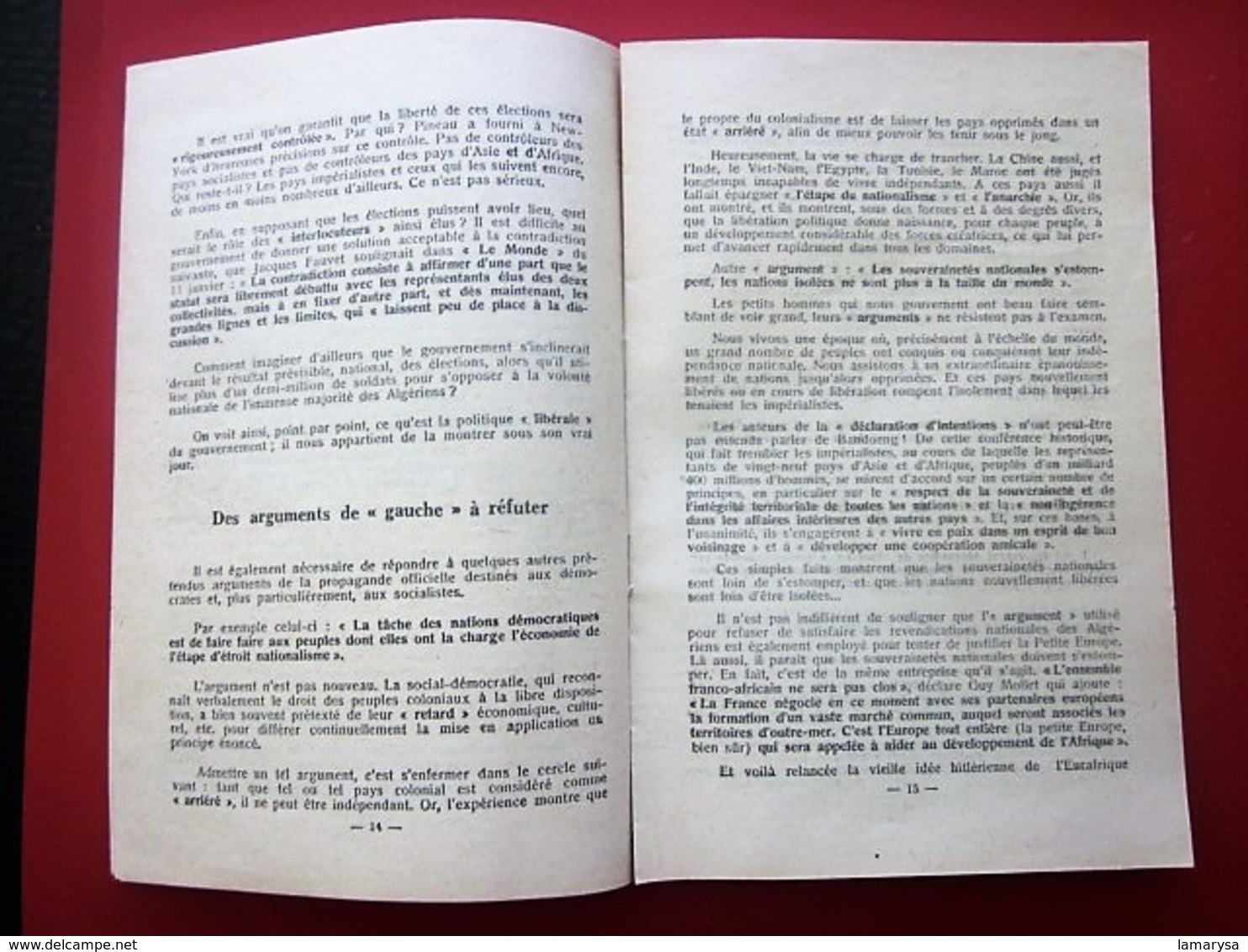 1957 IMPOSSIBLE PAIX EN ALGÉRIE Léon Feix Membre Bureau Politique Parti Communiste Propagande idéologique Doc Historique