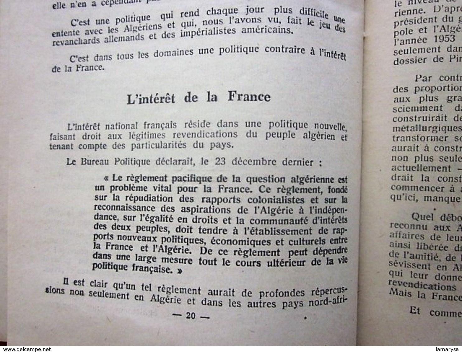 1957 IMPOSSIBLE PAIX EN ALGÉRIE Léon Feix Membre Bureau Politique Parti Communiste Propagande idéologique Doc Historique