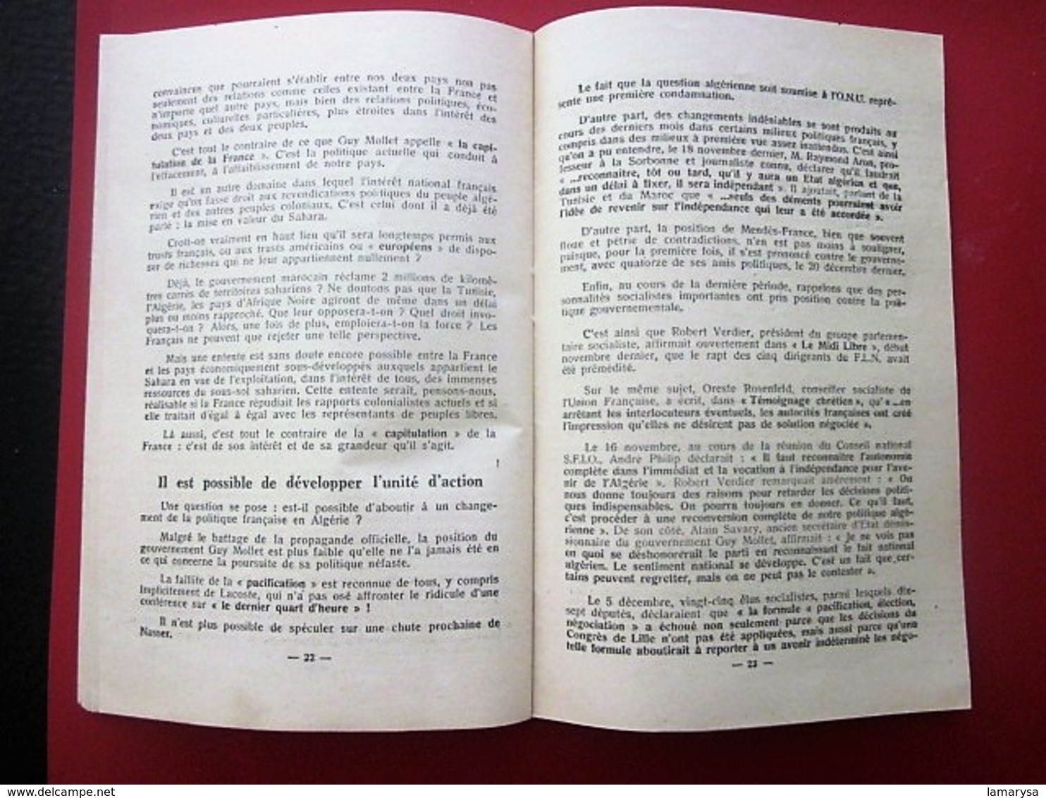 1957 IMPOSSIBLE PAIX EN ALGÉRIE Léon Feix Membre Bureau Politique Parti Communiste Propagande idéologique Doc Historique