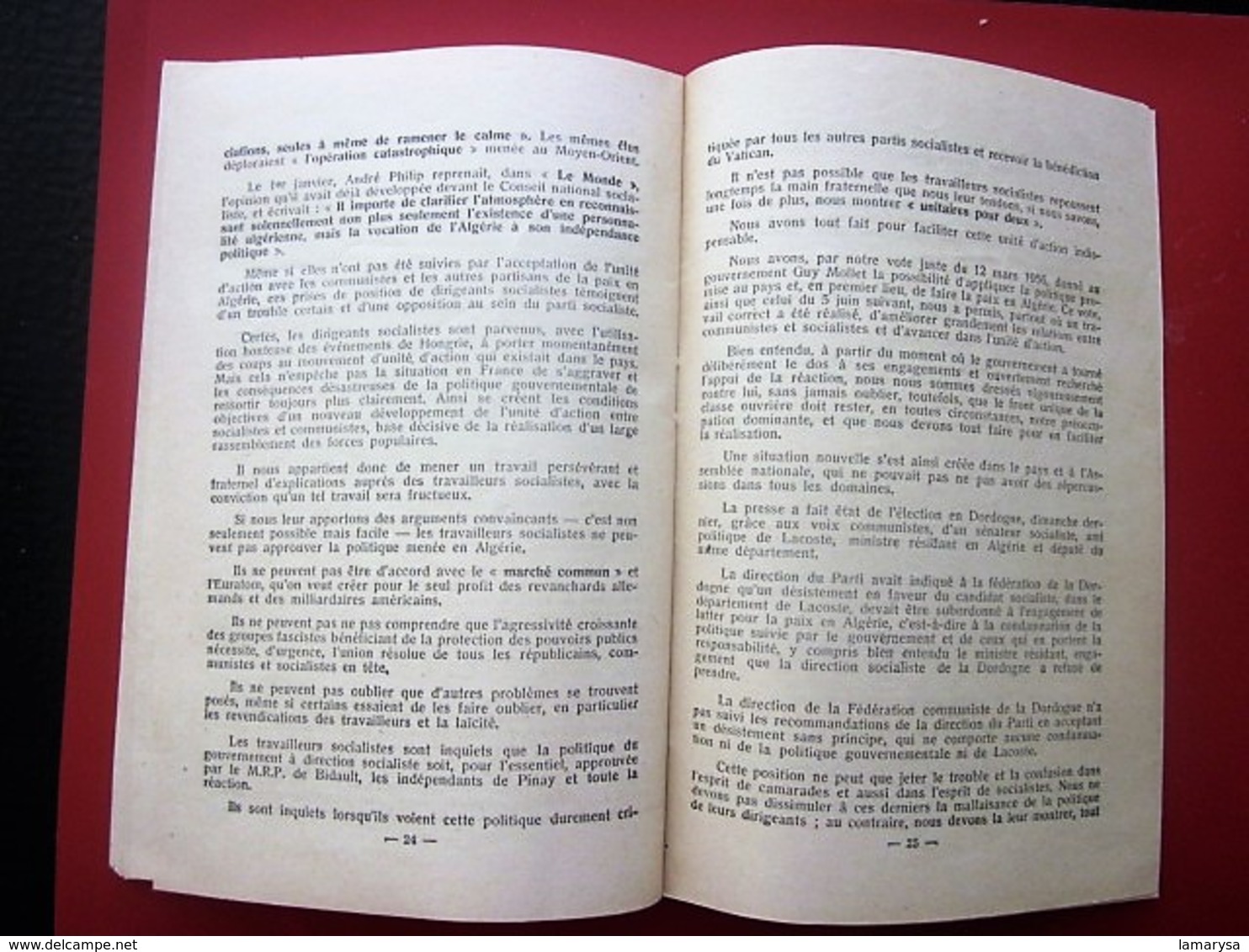 1957 IMPOSSIBLE PAIX EN ALGÉRIE Léon Feix Membre Bureau Politique Parti Communiste Propagande idéologique Doc Historique