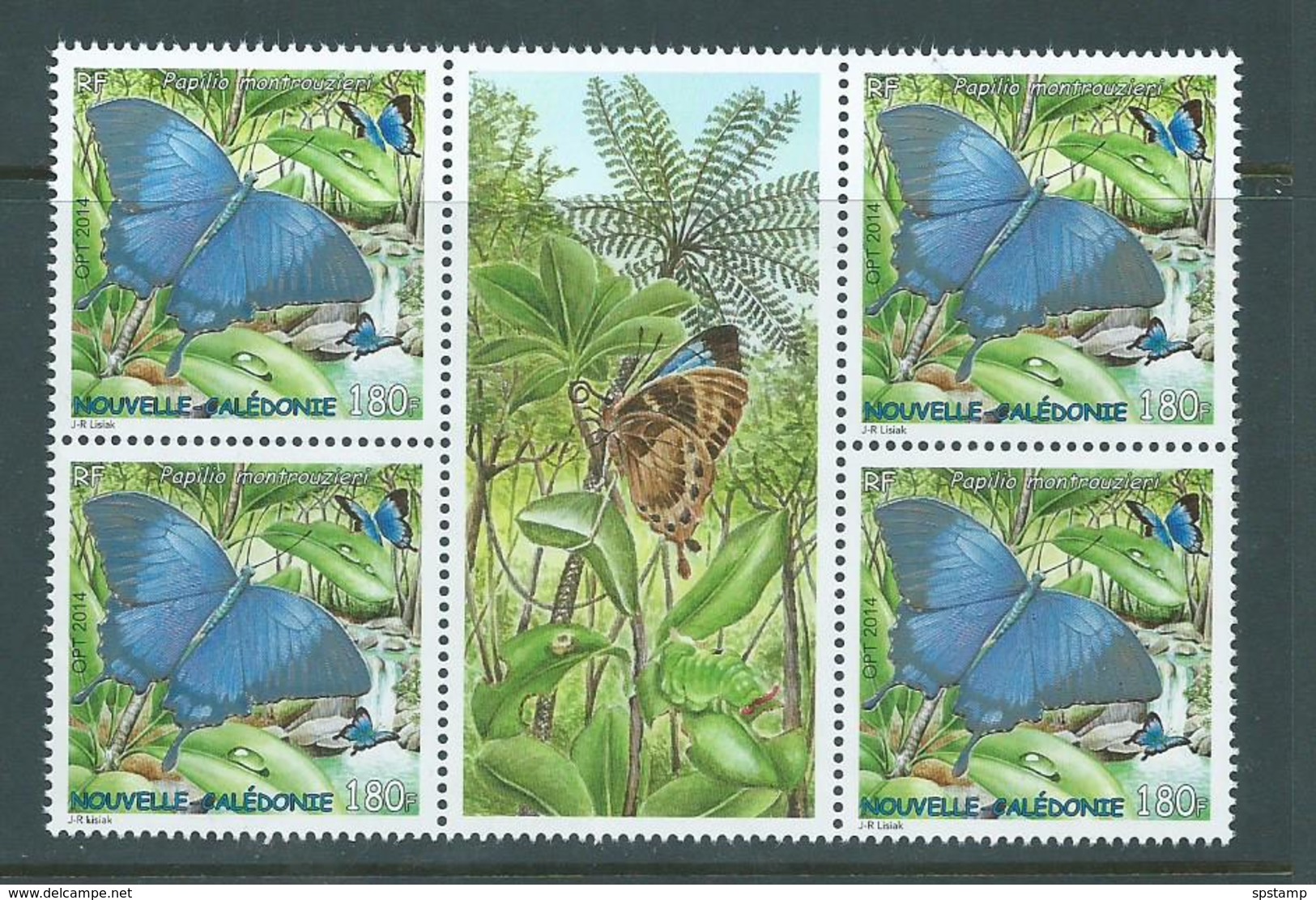 New Caledonia 2014 Swallowtail Butterfly Papilio 180 Fr Block 4 With Central Label MNH - Unused Stamps